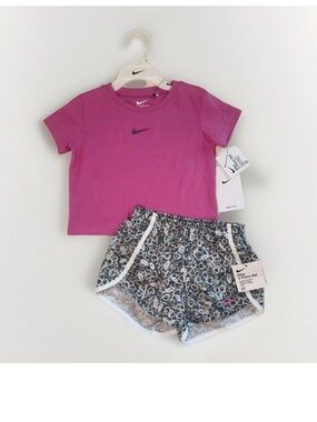 Nike Girls 2 Piece Set Pink Tee Shorts Outfit 3T New Dri-FIT